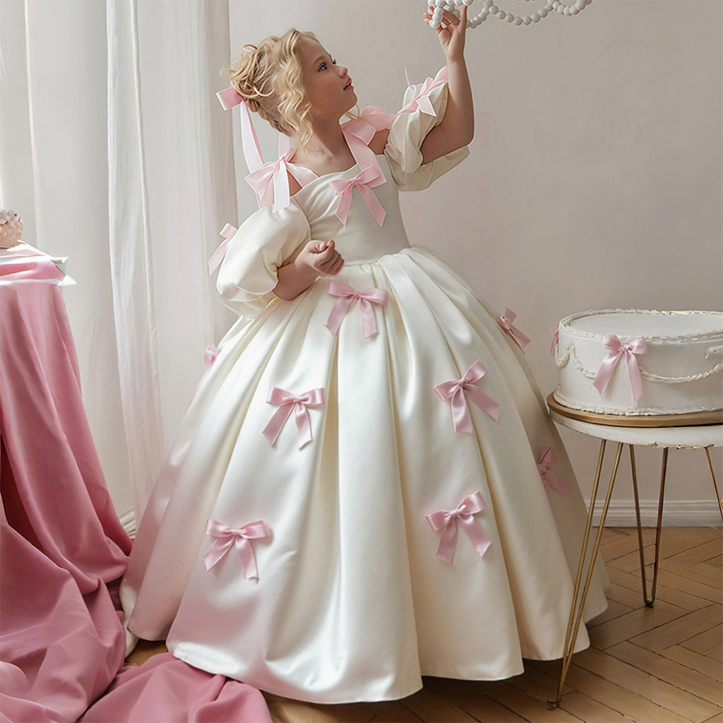 Royal puff sleeve flower girl evening gown