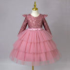 Girls long sleeve sequin Christmas dress with tulle skirt