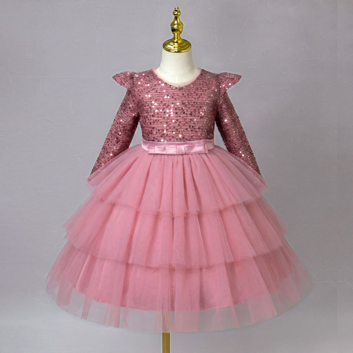Girls long sleeve sequin Christmas dress with tulle skirt