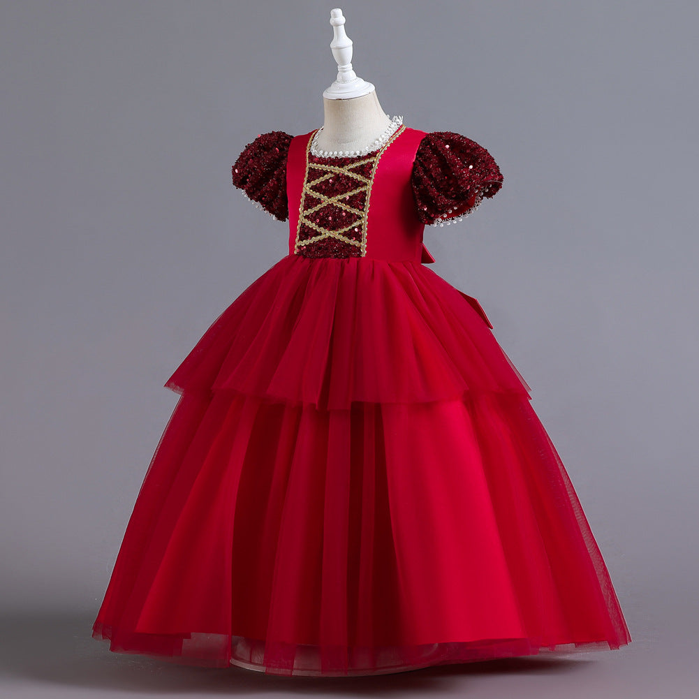 Girls long tulle Christmas princess dress with matching headband