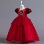 Girls long tulle Christmas princess dress with matching headband