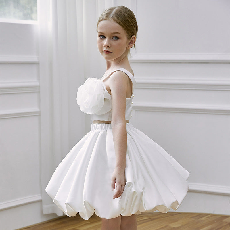 Girls two-piece flower appliqué dress set