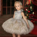 Girls feather fringe textured party dress