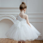 Pleated mesh girls princess party dress