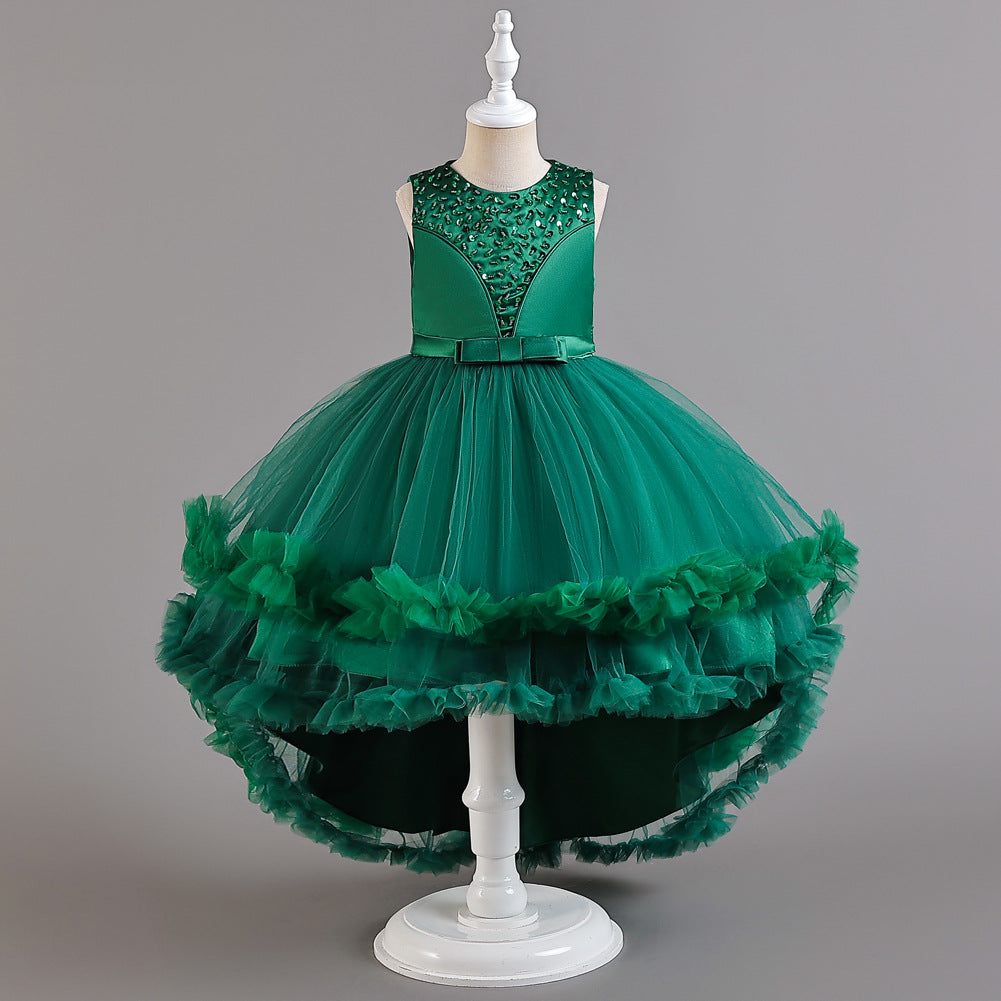 Girls Christmas dress with puffy tulle trailing skirt