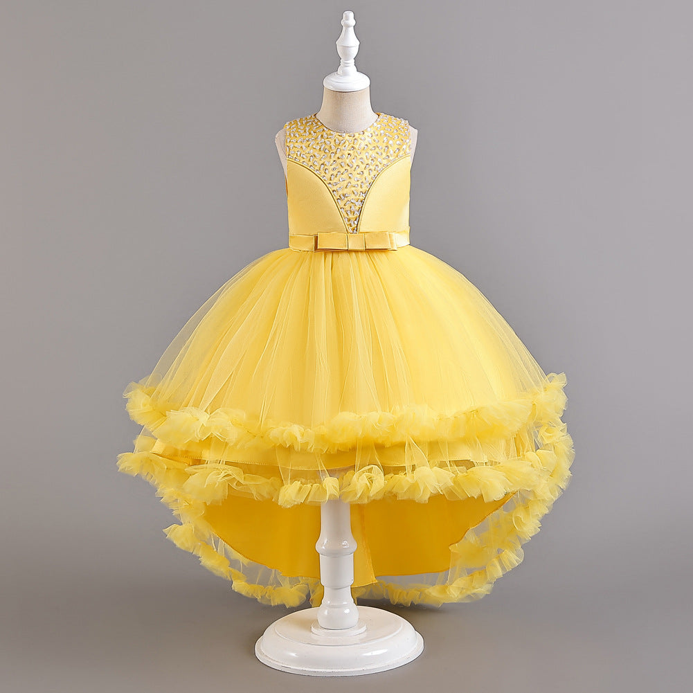 Girls Christmas dress with puffy tulle trailing skirt