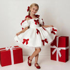 Puff sleeve flower girl wedding dress