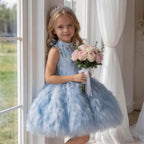 Girls feather fringe textured party dress