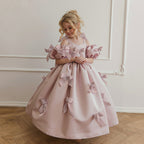 Royal puff sleeve flower girl evening gown