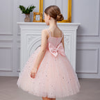 Beaded strap puffy tulle flower girl dress