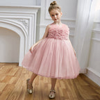 Puffy mesh girls princess party dress