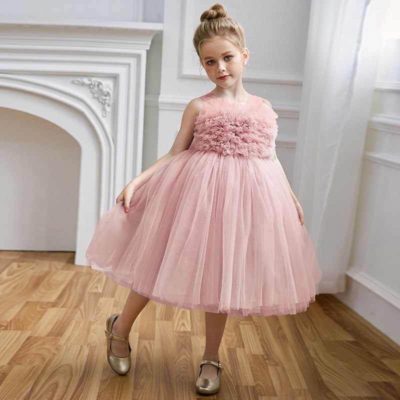 Puffy mesh girls princess party dress
