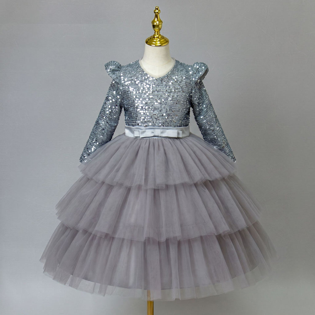 Girls long sleeve sequin Christmas dress with tulle skirt