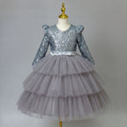 Girls long sleeve sequin Christmas dress with tulle skirt