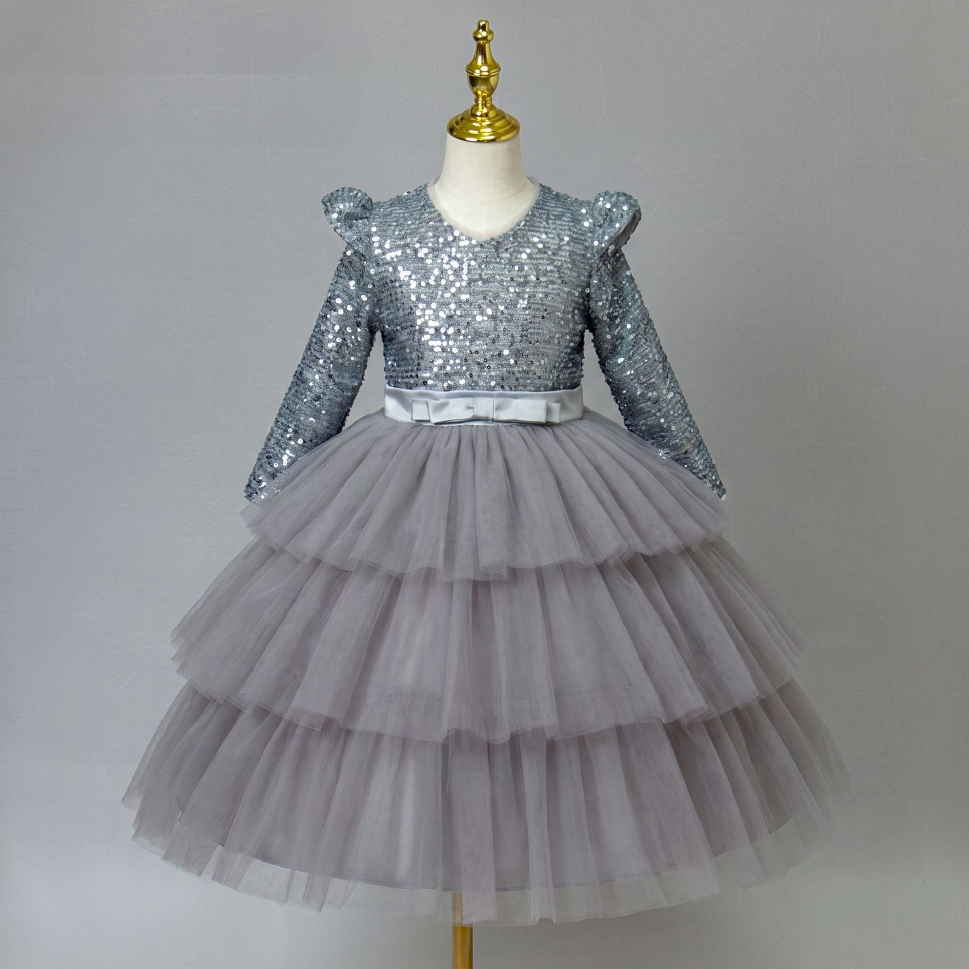 Girls long sleeve sequin Christmas dress with tulle skirt