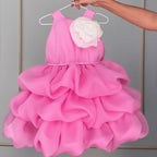 Hot pink layered cake birthday dress for girls