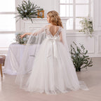 Long mesh flower girl princess evening dress