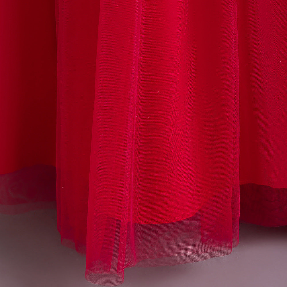 Girls long tulle Christmas princess dress with matching headband