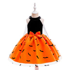 Sophia girls orange bat print Halloween dress with cape sleeves