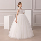 Bow-back satin banquet evening gown for girls