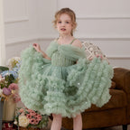 One shoulder ruffle cake girls birthday dress