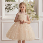 Beaded strap puffy tulle flower girl dress