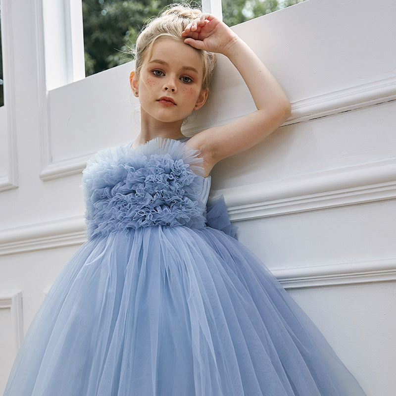 Puffy mesh girls princess party dress