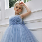 Puffy mesh girls princess party dress