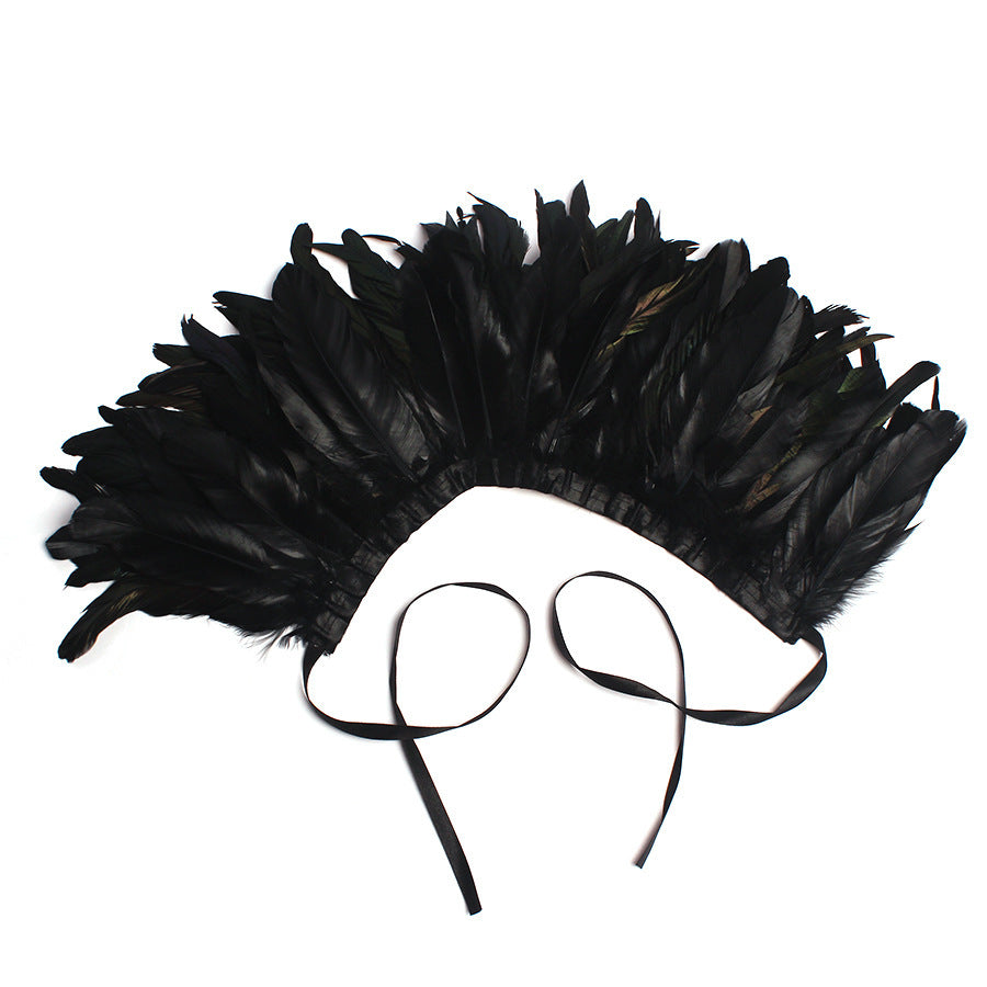 Black feather collar with ribbon ties for girls Halloween costume, designed for trick-or-treat.