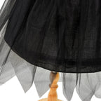Black & Orange spiderweb lace girls halloween dress with halter neck, back bow and high-low tulle train, designed for Halloween parties, view 14