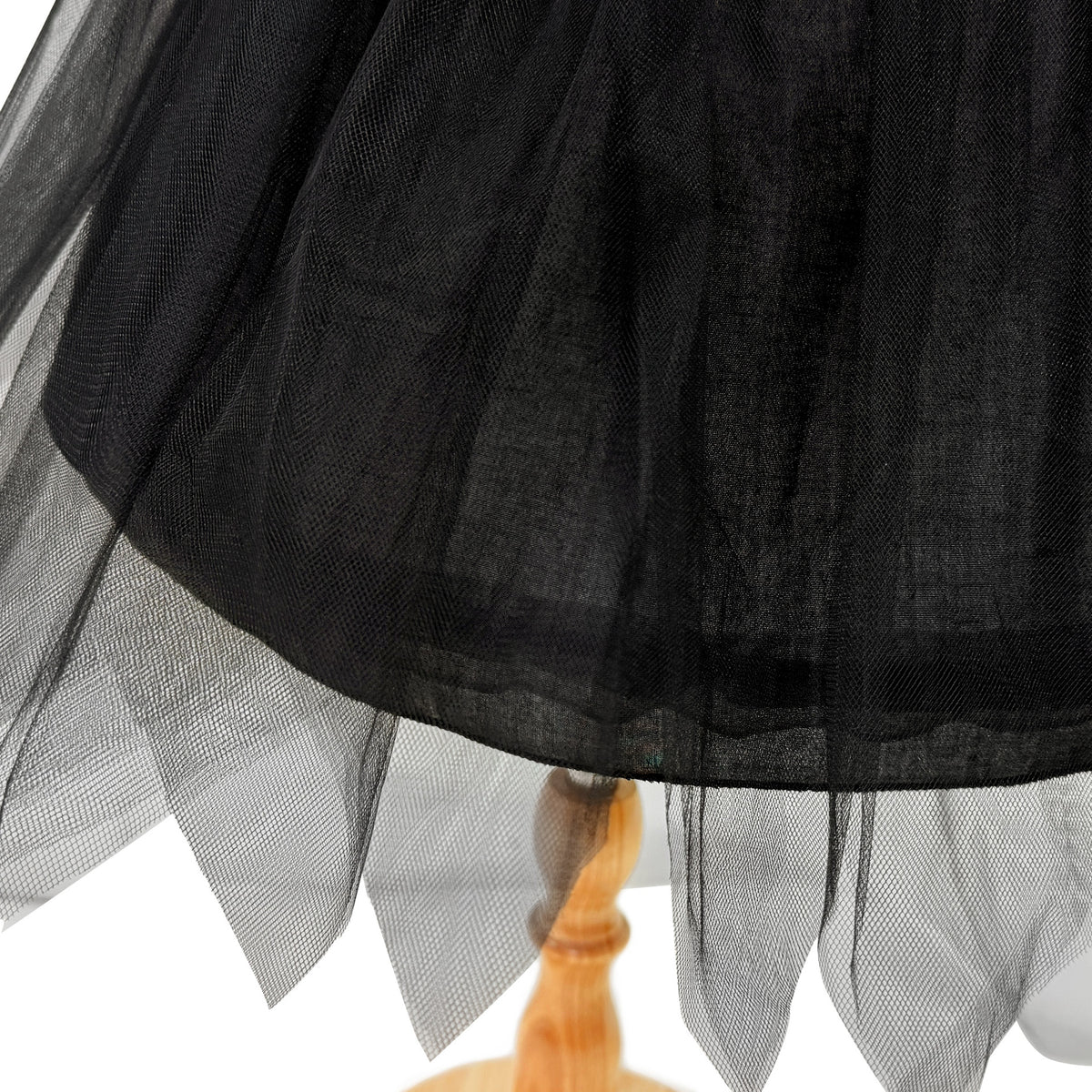 Black & Orange spiderweb lace girls halloween dress with halter neck, back bow and high-low tulle train, designed for Halloween parties, view 14