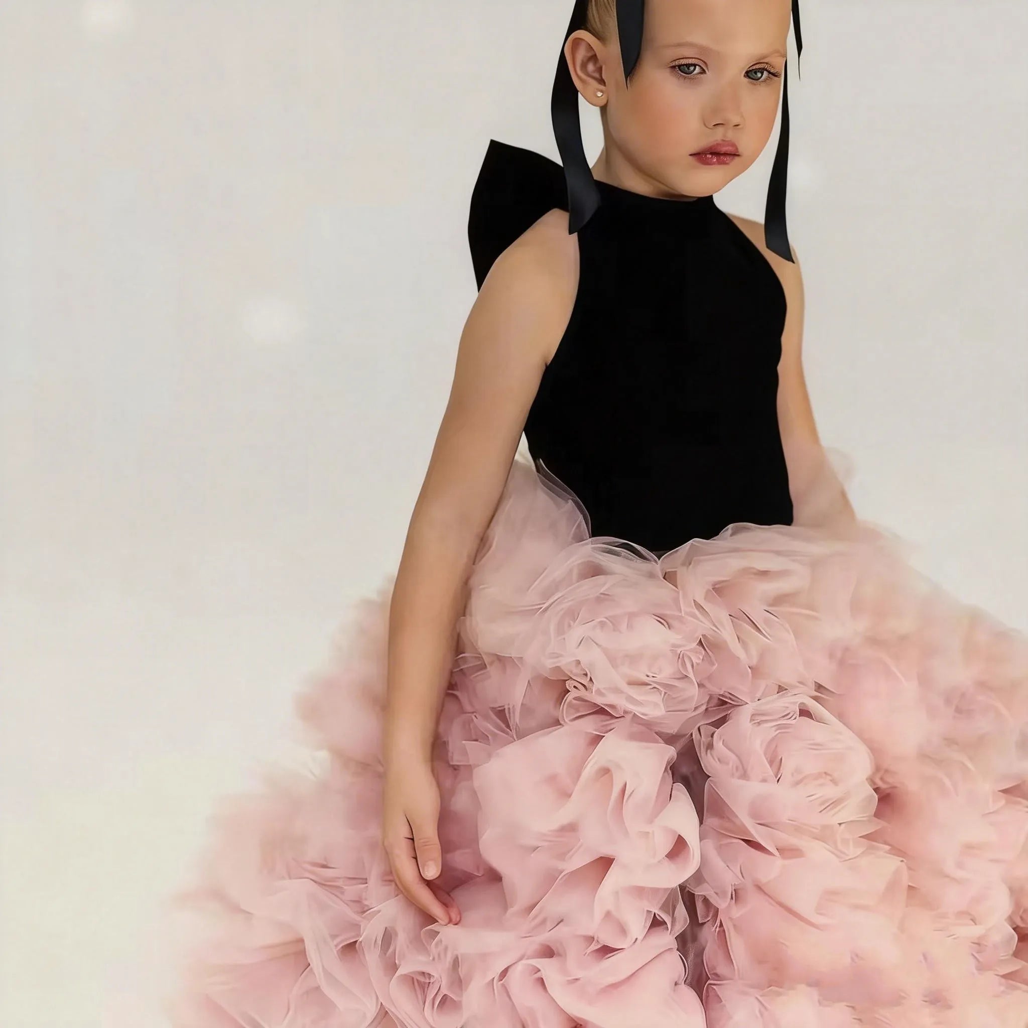 Floral trailing flower girl wedding dress in pink