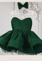 Emerald Green glitter tulle girls princess dress with sweetheart bodice, sheer illusion back and puffy tutu skirt, designed for birthdays and holiday parties, view 10