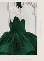Emerald Green glitter tulle girls princess dress with sweetheart bodice, sheer illusion back and puffy tutu skirt, designed for birthdays and holiday parties, view 11