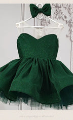 Emerald Green glitter tulle girls princess dress with sweetheart bodice, sheer illusion back and puffy tutu skirt, designed for birthdays and holiday parties, view 16