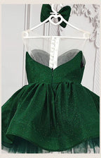 Emerald Green glitter tulle girls princess dress with sweetheart bodice, sheer illusion back and puffy tutu skirt, designed for birthdays and holiday parties, view 19
