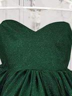Emerald Green glitter tulle girls princess dress with sweetheart bodice, sheer illusion back and puffy tutu skirt, designed for birthdays and holiday parties, view 3