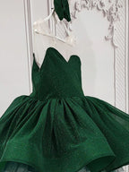 Emerald Green glitter tulle girls princess dress with sweetheart bodice, sheer illusion back and puffy tutu skirt, designed for birthdays and holiday parties, view 4