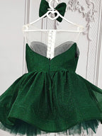 Emerald Green glitter tulle girls princess dress with sweetheart bodice, sheer illusion back and puffy tutu skirt, designed for birthdays and holiday parties, view 5
