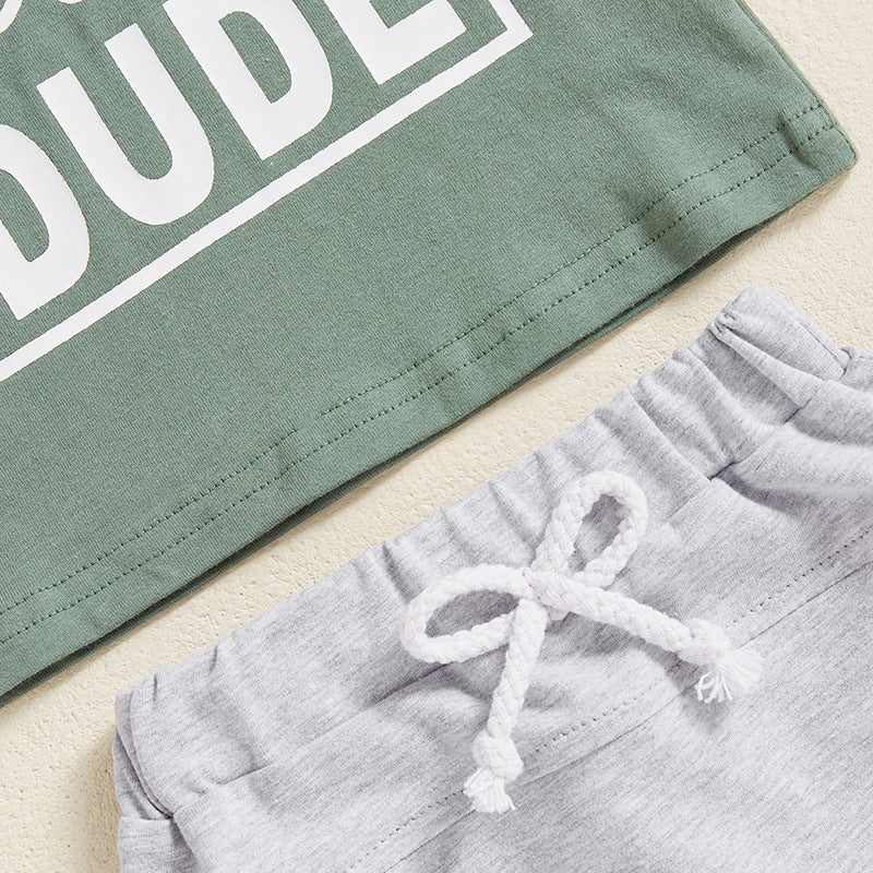 CONTRAST SLOGAN TWO-PIECE SET