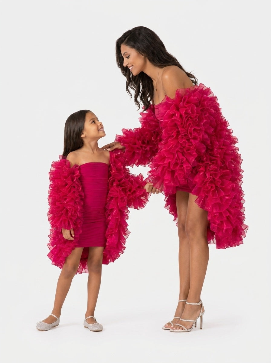 Fuchsia Ruffle Mini Mommy and Daughter Matching Dresses