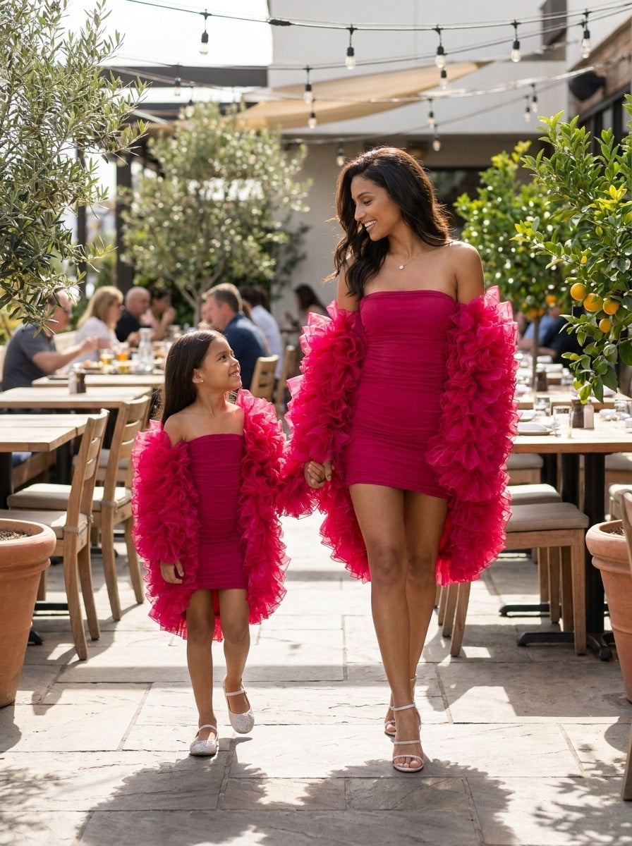 Fuchsia Ruffle Mini Mommy and Daughter Matching Dresses