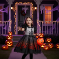 Olivia gothic castle print girls Halloween dress with flutter sleeves