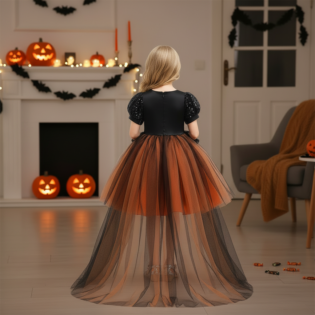 Emma high-low trailing girls Halloween witch dress