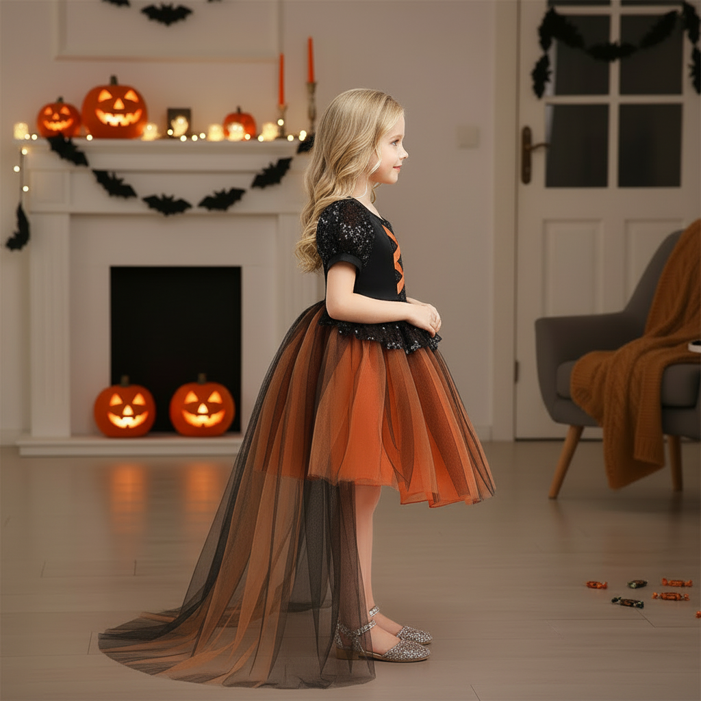 Emma high-low trailing girls Halloween witch dress