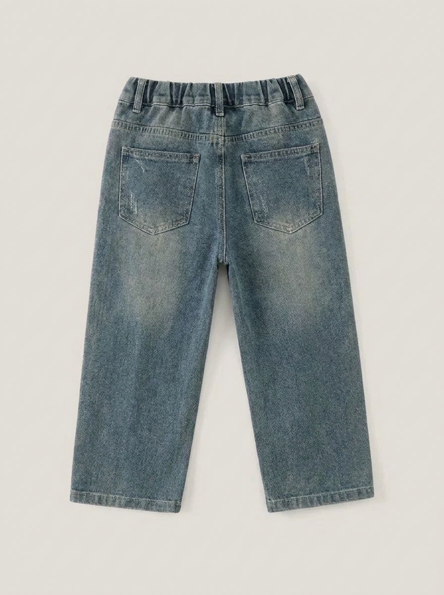 Retro Denim Pants Boys Wide-leg Straight-cut