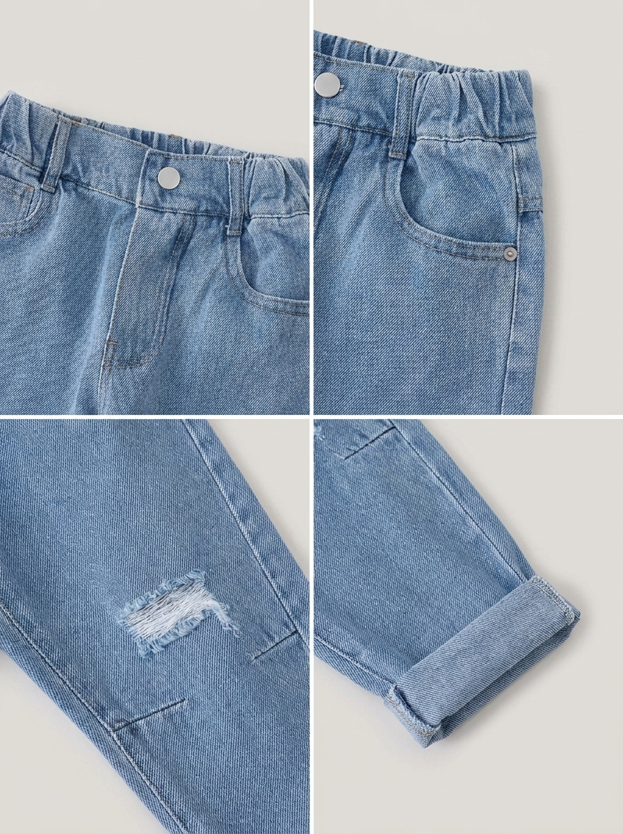 Fashion Simple Children's Loose Ripped Jeans