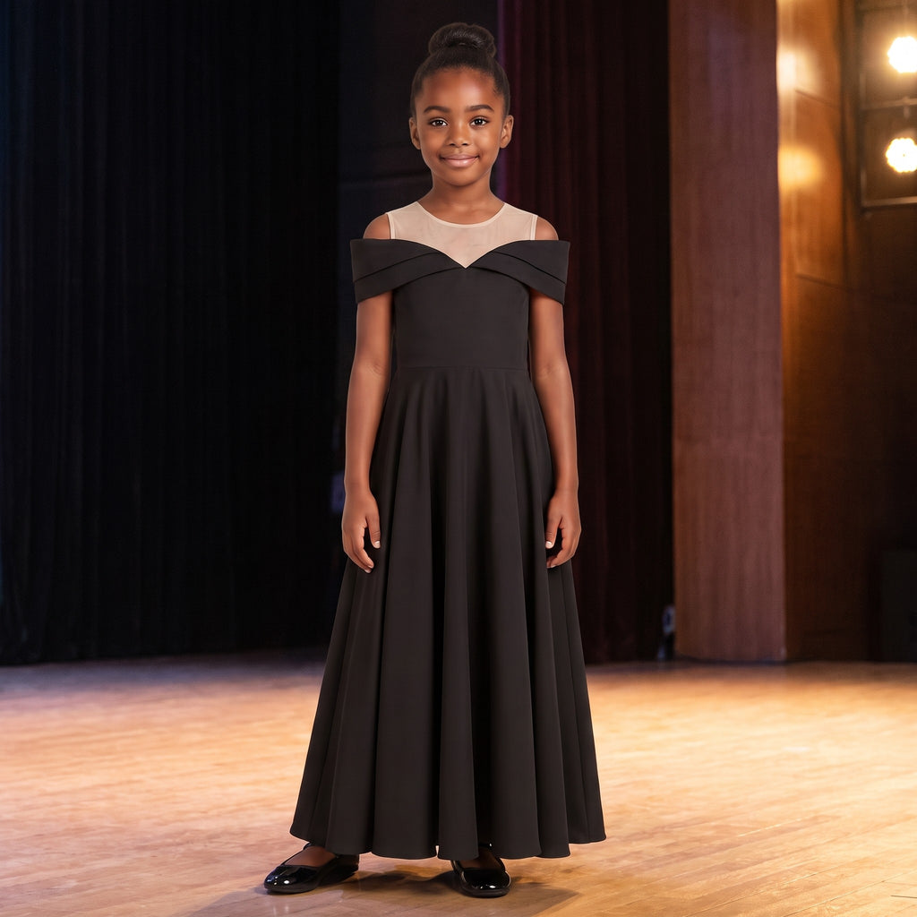 Illusion Neck Off-Shoulder Gown in Black – lifestyle photo 1