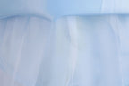 Light Blue lace and tulle girls ball gown with long sheer lace sleeves, sequin lace overlay trim and rhinestone waistband, designed for weddings and Christmas, view 8