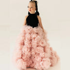 Floral trailing flower girl wedding dress in pink